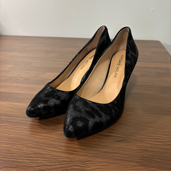 ANTONIO MELANI Black and Silver Patterned Heels Sz 6 - Picture 1 of 8